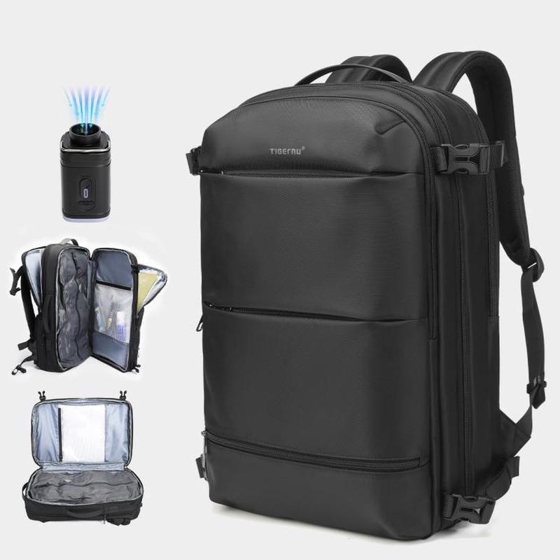 Tigernu Expandable Business Backpack 17-Inch Laptop Bag Wet/Dry Separation Pockets Vacuum BK With Pump