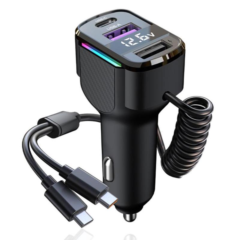 K56 Car PD30W Fast Charger Cigarette Lighter Adapter with Type-C Spring Cable