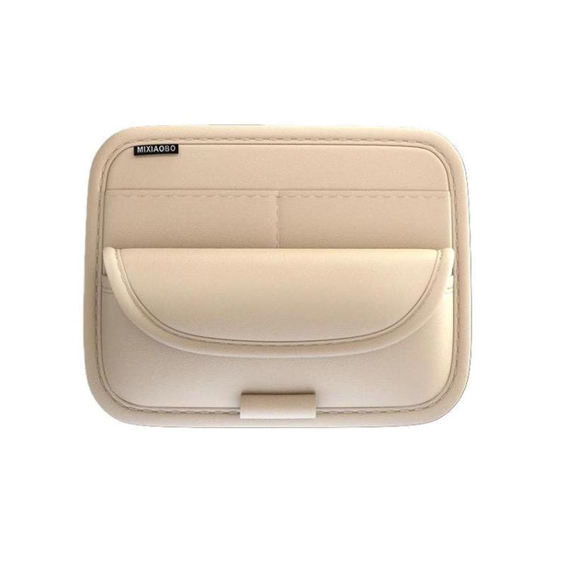 Universal Large-Capacity Sun Visor Organizer For Cars Multi-Functional Eyeglass Clip & Ticket/Card Storage Bag(Beige)