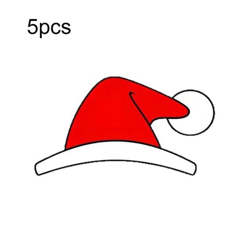 5pcs Waterproof Christmas Hat Car Window Decals Holiday Automotive Stickers(Red)