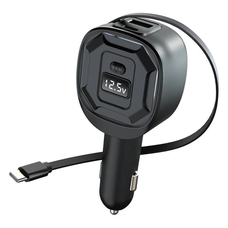 GE10 PD 65W Fast Charging Adapter Voltage Display Car Charger with Retractable Cable