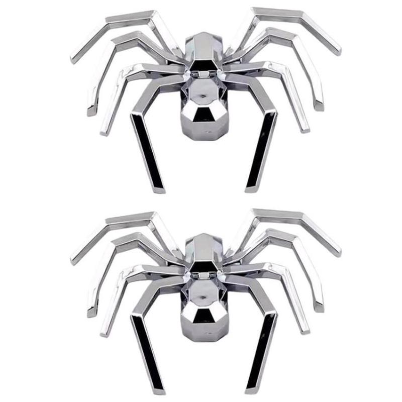 2pcs General Car Metallic Spider Emblem 3D Car Decorative Sticker(Silver)