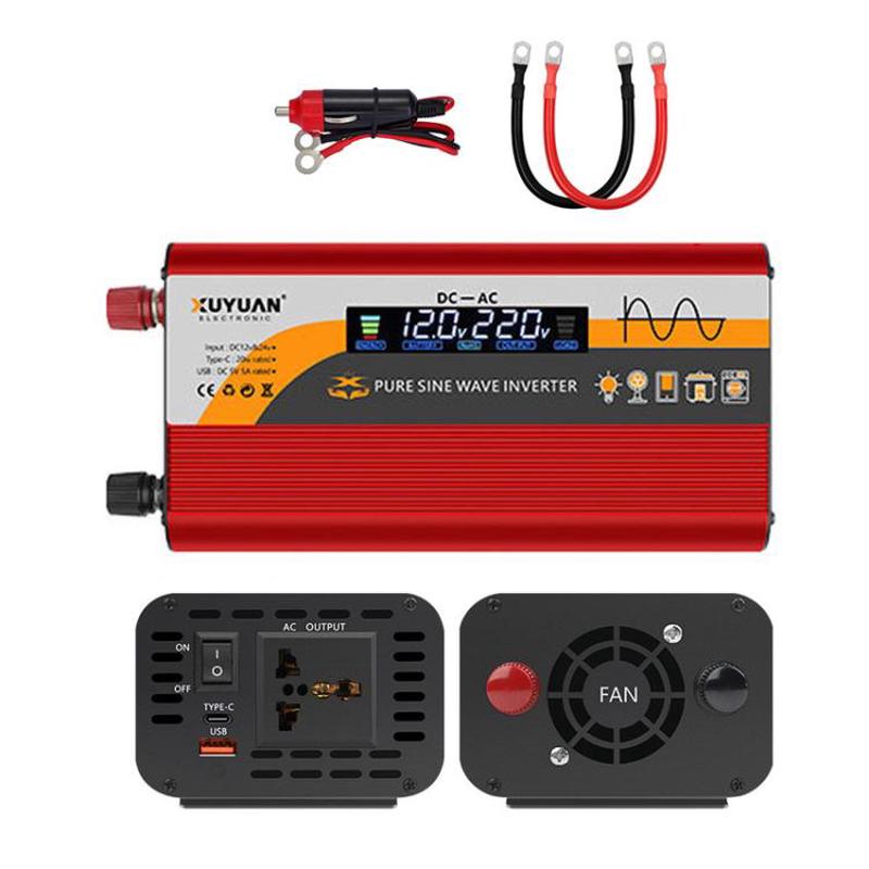 12V / 24V To 220V Pure Sine Wave Inverter Universal Car Power Converter, Spec: 1400W Red
