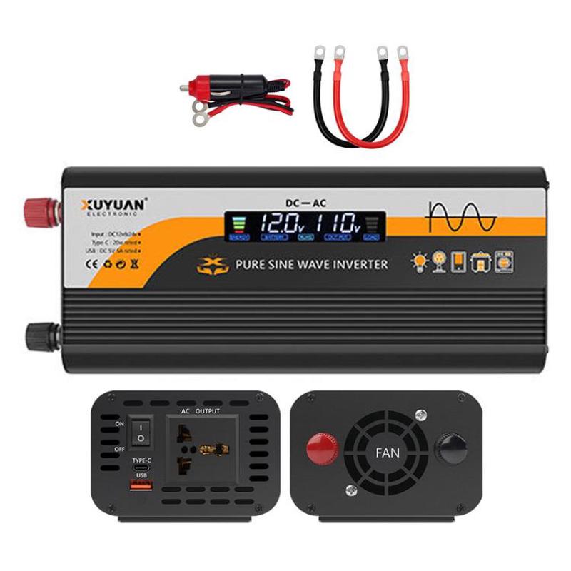12V / 24V To 220V Pure Sine Wave Inverter Universal Car Power Converter, Spec: 2000W Black