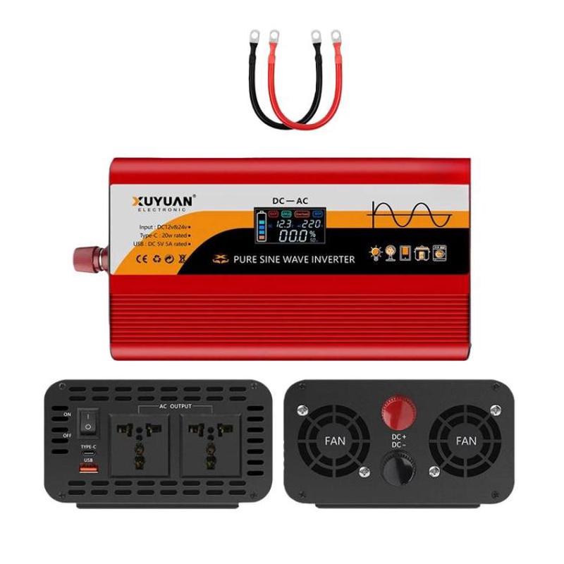 12V / 24V To 220V Pure Sine Wave Inverter Universal Car Power Converter, Spec: 3000W Red