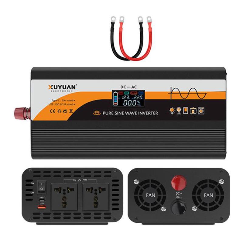 12V / 24V To 220V Pure Sine Wave Inverter Universal Car Power Converter, Spec: 3600W Black