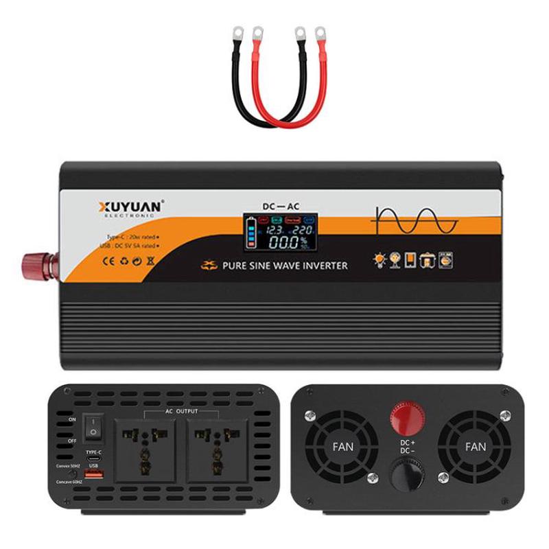 12V / 24V To 220V Pure Sine Wave Inverter Universal Car Power Converter, Spec: 4000W Black