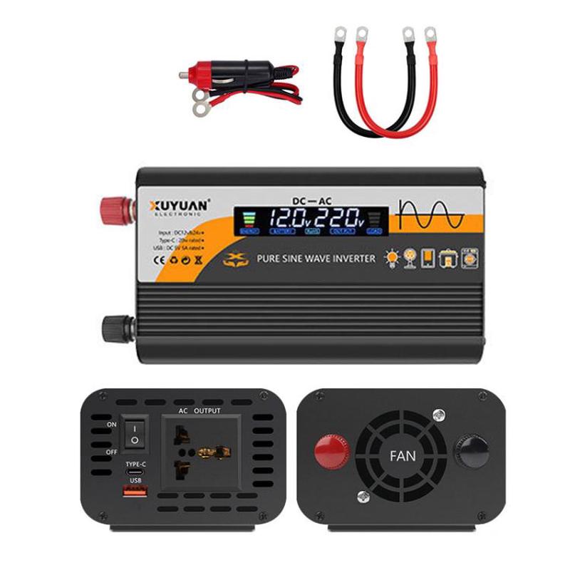 12V / 24V To 220V Pure Sine Wave Inverter Universal Car Power Converter, Spec: 800W Black