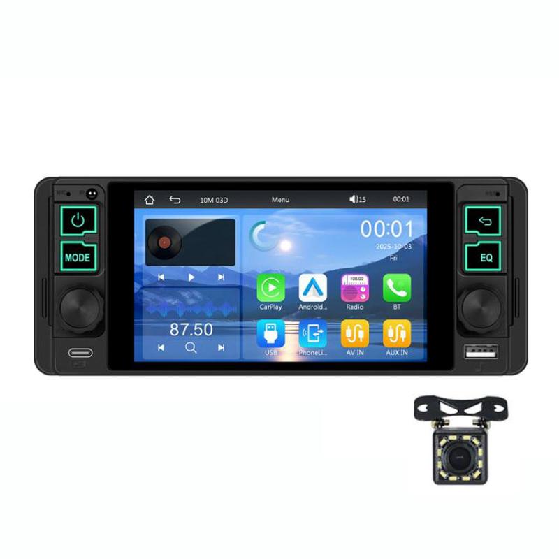 5.1 inch Horizontal Screen Single-seat Universal MP5 Player With Wireless Carplay Function Integrated Machine, Spec: Standard+12 Light Camera