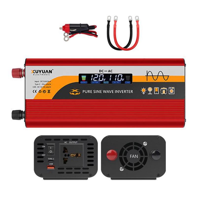 12V / 24V To 220V Pure Sine Wave Inverter Universal Car Power Converter, Spec: 2000W Red
