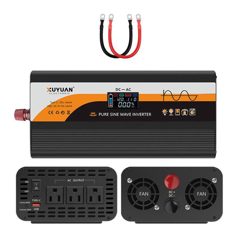XUYUAN 12V / 24V To 110V Pure Sine Wave Inverter Power Inverter US Plug, Spec: 4000W Black
