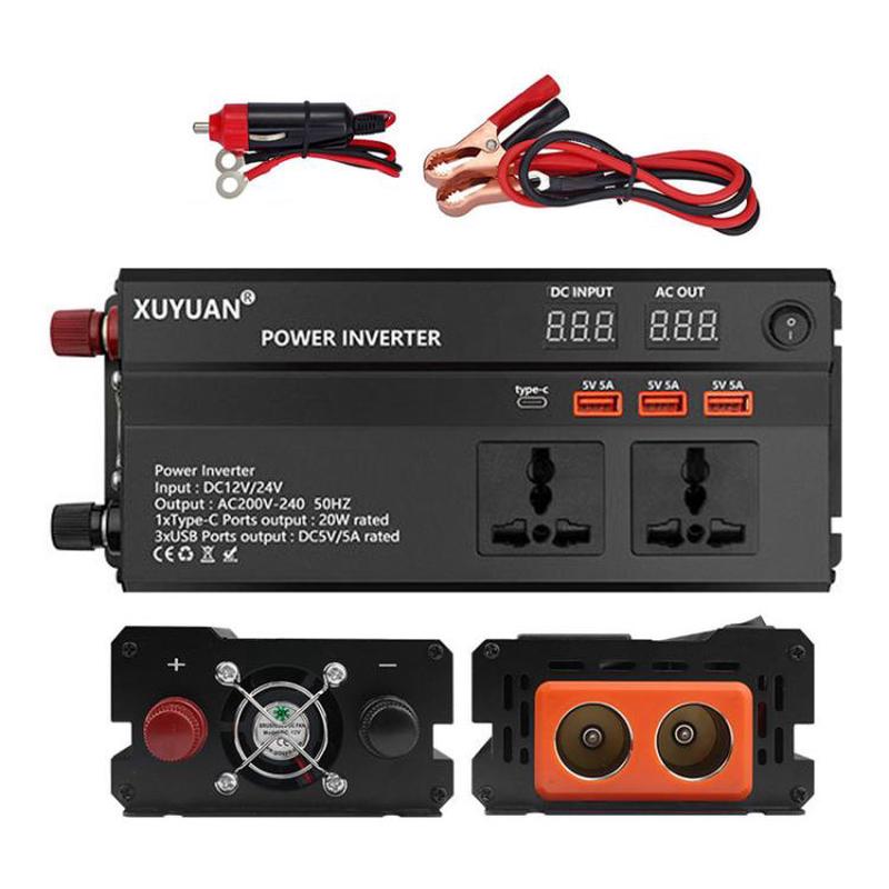 XUYUAN 12V / 24V To 220V Car Power Inverter LED Display Power Converter, Spec: 1200W