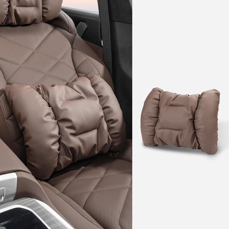 Car Stain-Resistant Leather Headrest Car Neck Pillow Lumbar Cushion Set, Spec: Backrest Brown