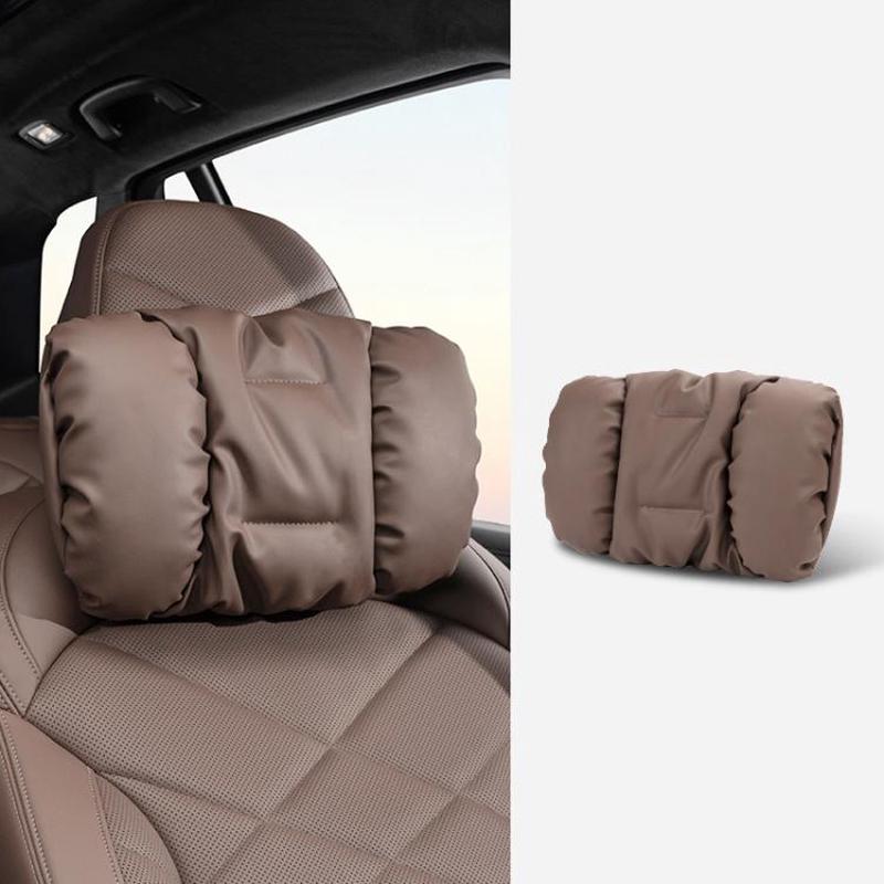 Car Stain-Resistant Leather Headrest Car Neck Pillow Lumbar Cushion Set, Spec: Headrest Brown