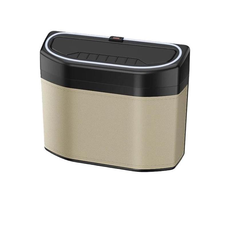 Car Trash Can Side-mounted Storage Box With Light(Beige)