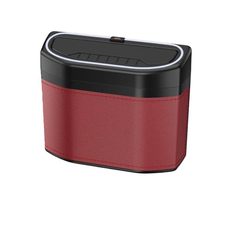 Car Trash Can Side-mounted Storage Box With Light(Red)