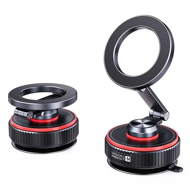 X66 720-Degree Triple-Axis Rotation Folding Magnetic Car Vacuum Suction Cup Phone Holder(Black)