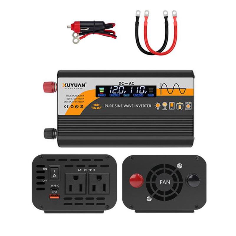XUYUAN 12V / 24V To 110V Pure Sine Wave Inverter Power Inverter US Plug, Spec: 800W Black