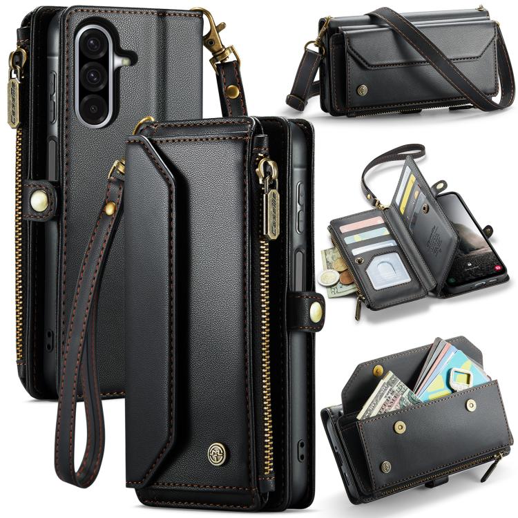 For Samsung Galaxy A17 4G CaseMe C36 Card Slots Zipper Wallet RFID Anti-theft Leather Phone Case(Black)