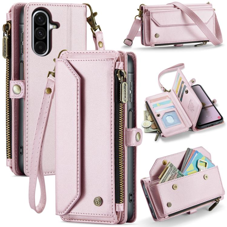 For Samsung Galaxy A17 4G CaseMe C36 Card Slots Zipper Wallet RFID Anti-theft Leather Phone Case(Pink)