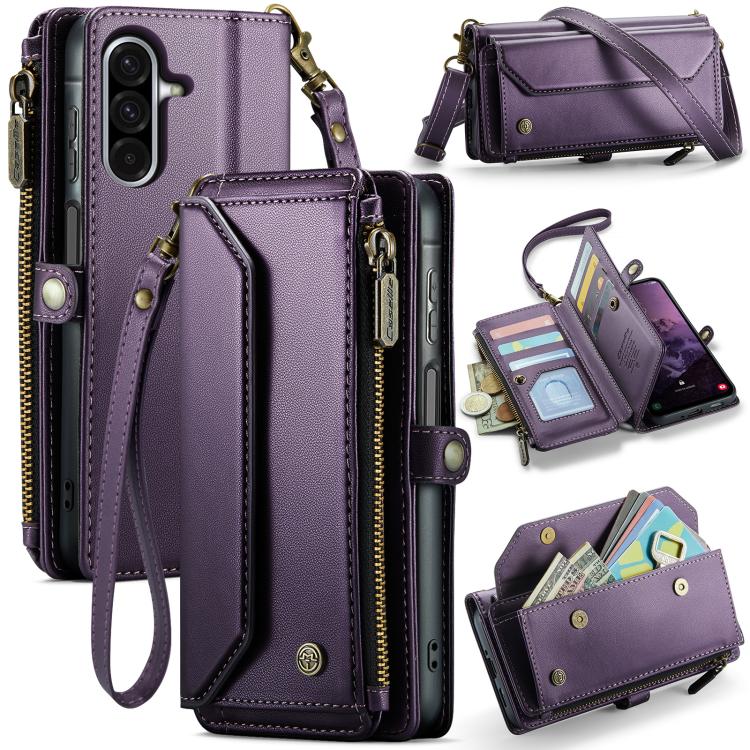 For Samsung Galaxy A17 4G CaseMe C36 Card Slots Zipper Wallet RFID Anti-theft Leather Phone Case(Purple)