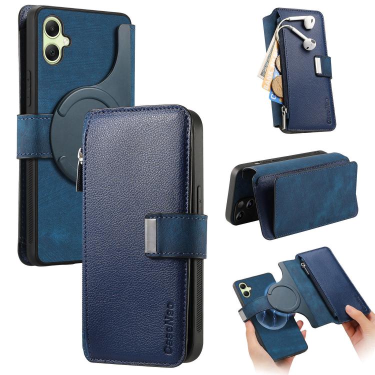 For Samsung Galaxy A06 CaseNeo MagSafe RFID Anti-theft Zipper Wallet Retro Leather Phone Case(Blue)