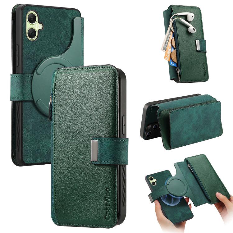For Samsung Galaxy A06 CaseNeo MagSafe RFID Anti-theft Zipper Wallet Retro Leather Phone Case(Green)