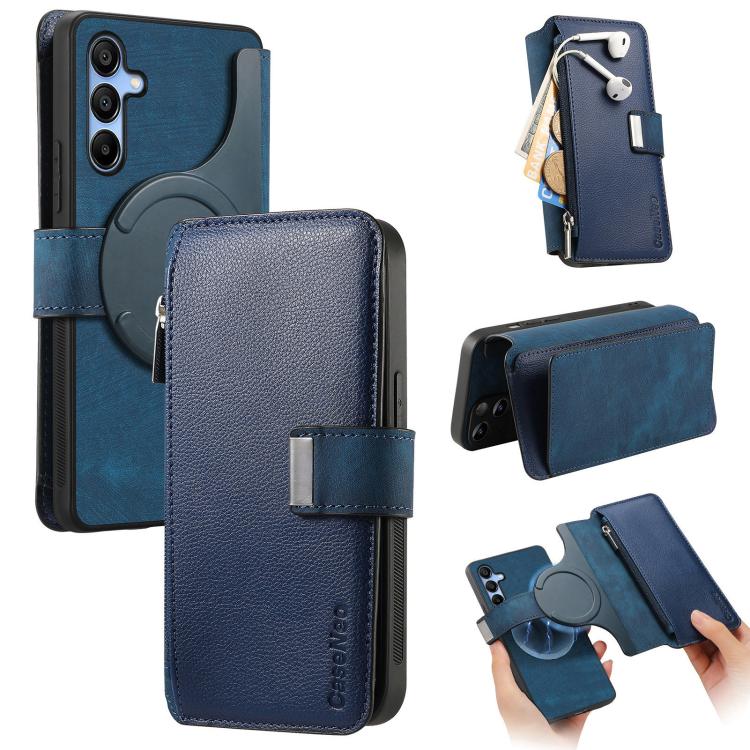 For Samsung Galaxy A16 CaseNeo MagSafe RFID Anti-theft Zipper Wallet Retro Leather Phone Case(Blue)