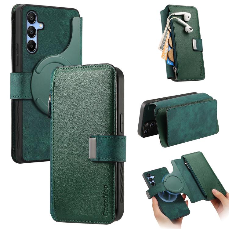 For Samsung Galaxy A16 CaseNeo MagSafe RFID Anti-theft Zipper Wallet Retro Leather Phone Case(Green)