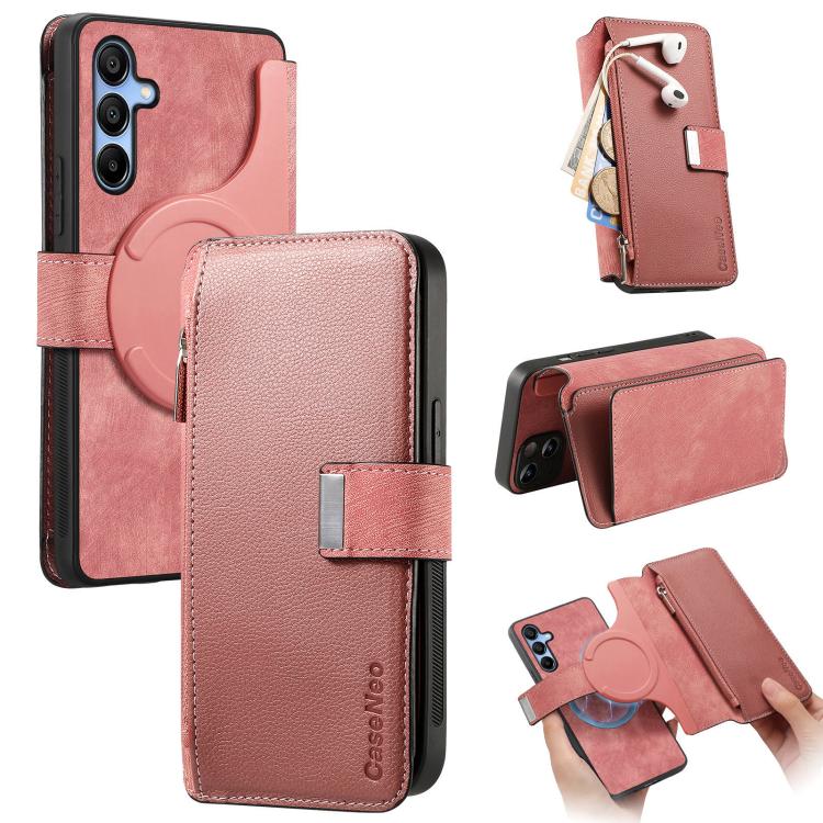 For Samsung Galaxy A16 CaseNeo MagSafe RFID Anti-theft Zipper Wallet Retro Leather Phone Case(Pink)