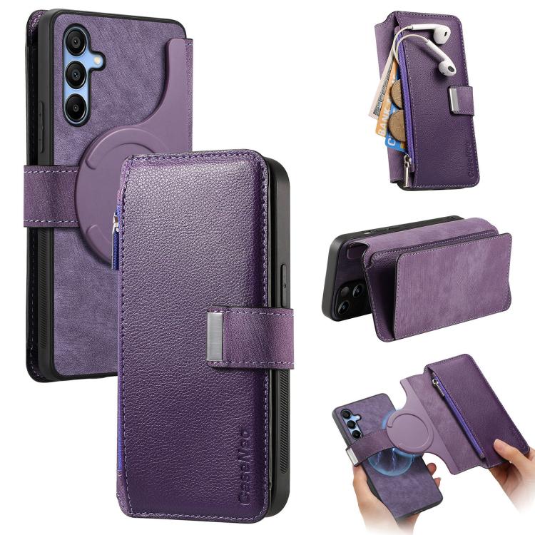 For Samsung Galaxy A16 CaseNeo MagSafe RFID Anti-theft Zipper Wallet Retro Leather Phone Case(Purple)