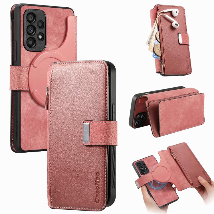 For Samsung Galaxy A53 CaseNeo MagSafe RFID Anti-theft Zipper Wallet Retro Leather Phone Case(Pink)