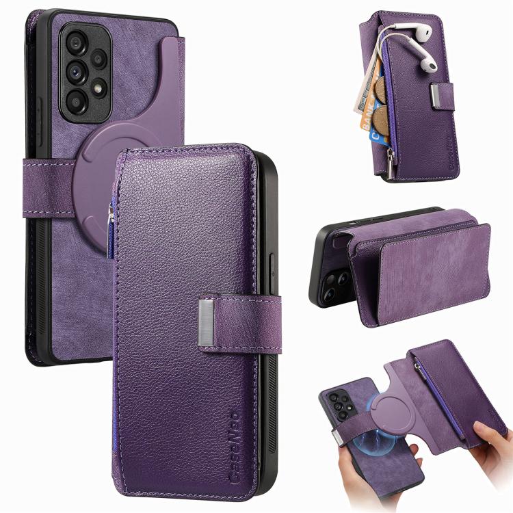 For Samsung Galaxy A53 CaseNeo MagSafe RFID Anti-theft Zipper Wallet Retro Leather Phone Case(Purple)