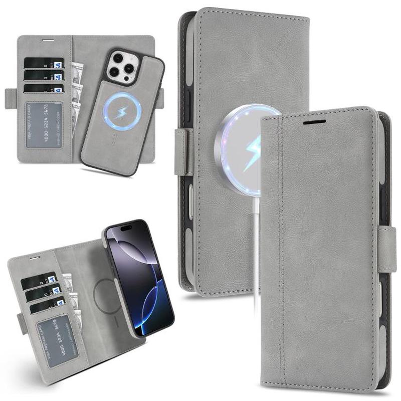 For iPhone 15 Pro Kalebol Strong Magnetic MagSafe Ring 2 In 1 Split Leather Phone Case(Gray)