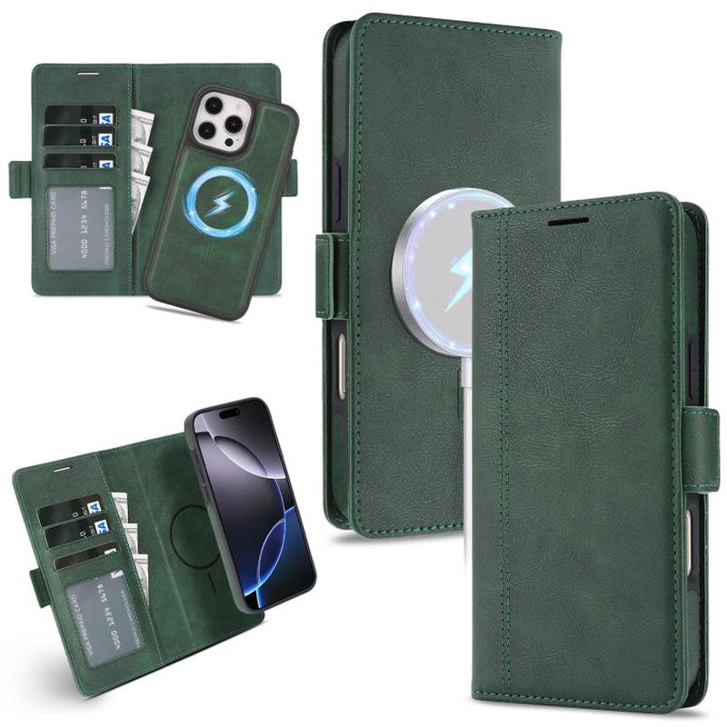 For iPhone 15 Pro Kalebol Strong Magnetic MagSafe Ring 2 In 1 Split Leather Phone Case(Green)