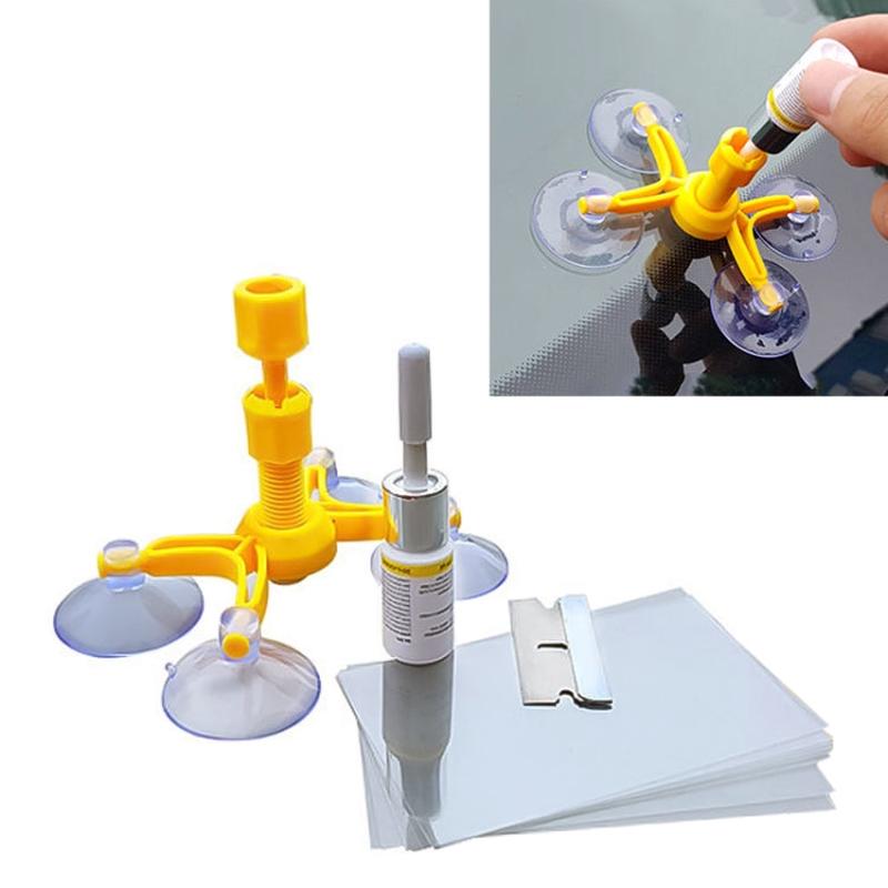 Professional Windscreen Repair Tool Paintless Dent Removal Car Window Windshield Repair Kit Chip Crack Auto Glass(Yellow)
