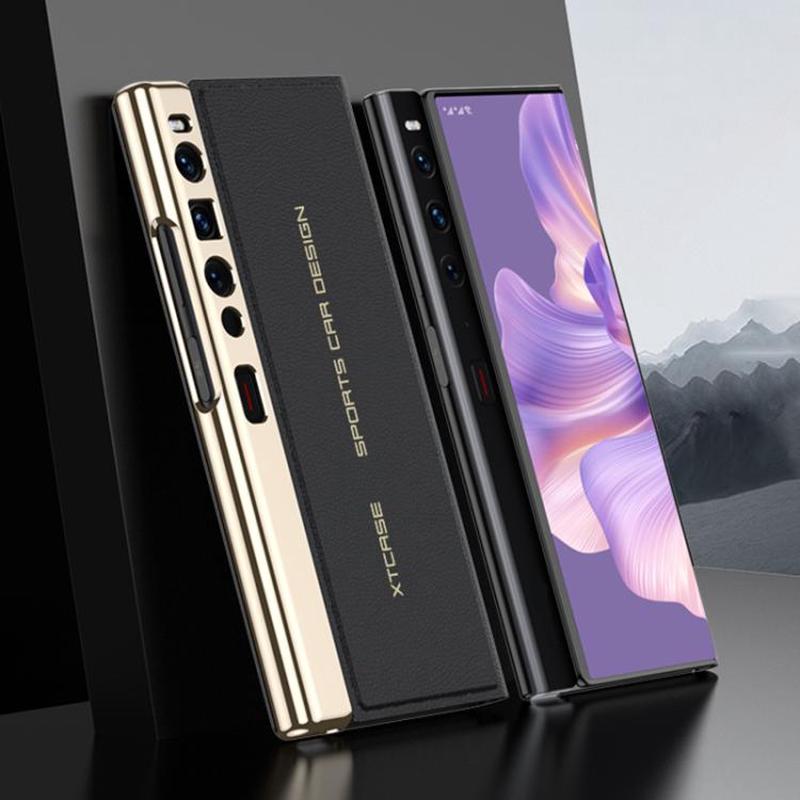 For Huawei Mate Xs 2 GKK Electroplated Plain Leather Flip Folding Phone Case(Black)