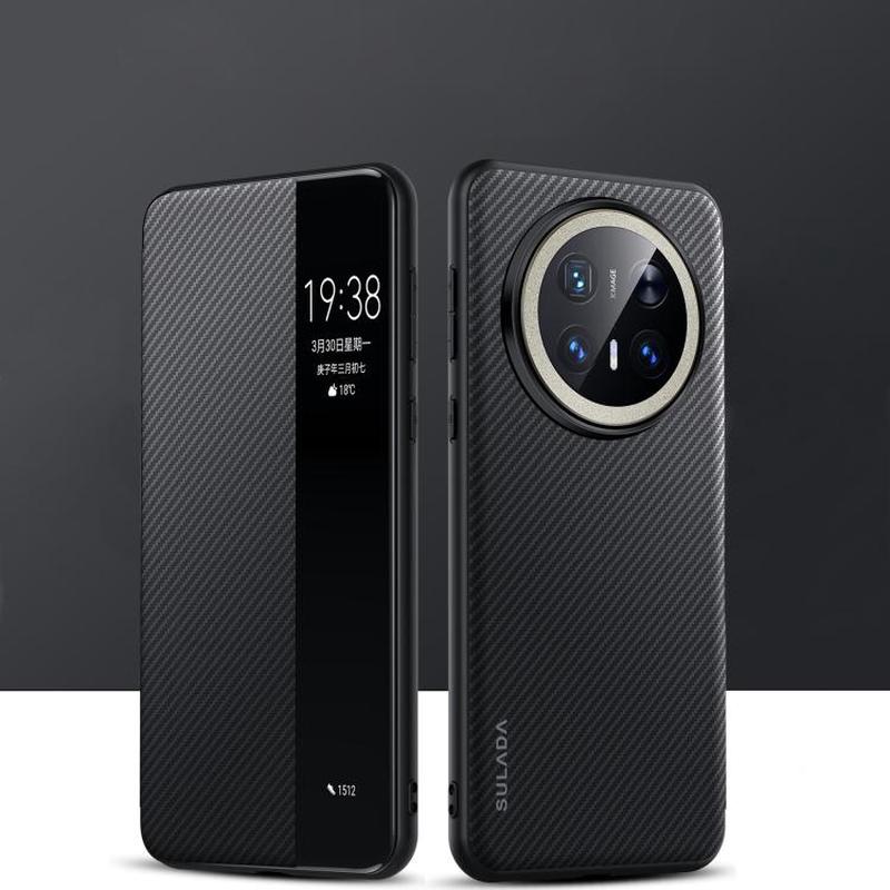 For Huawei Mate 70 Pro / Mate 70 Pro+ SULADA Kevlar 600D Texture Smart Window Leather Phone Case(Black)