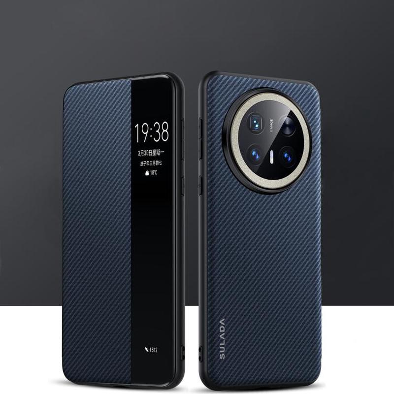For Huawei Mate 70 Pro / Mate 70 Pro+ SULADA Kevlar 600D Texture Smart Window Leather Phone Case(Blue)