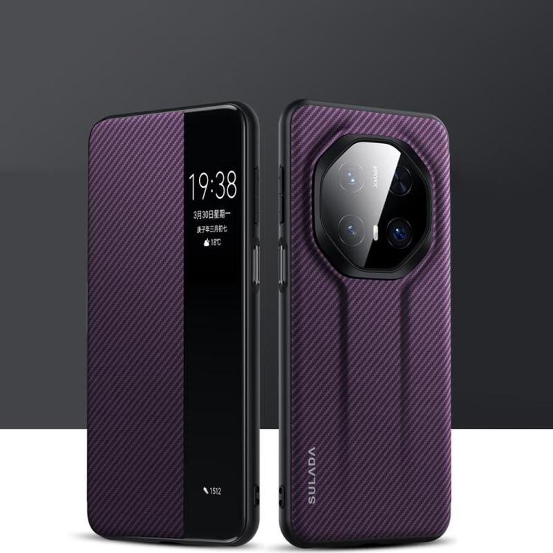 For Huawei Mate 70 RS Ultimate SULADA Kevlar 600D Texture Smart Window Leather Phone Case(Purple)