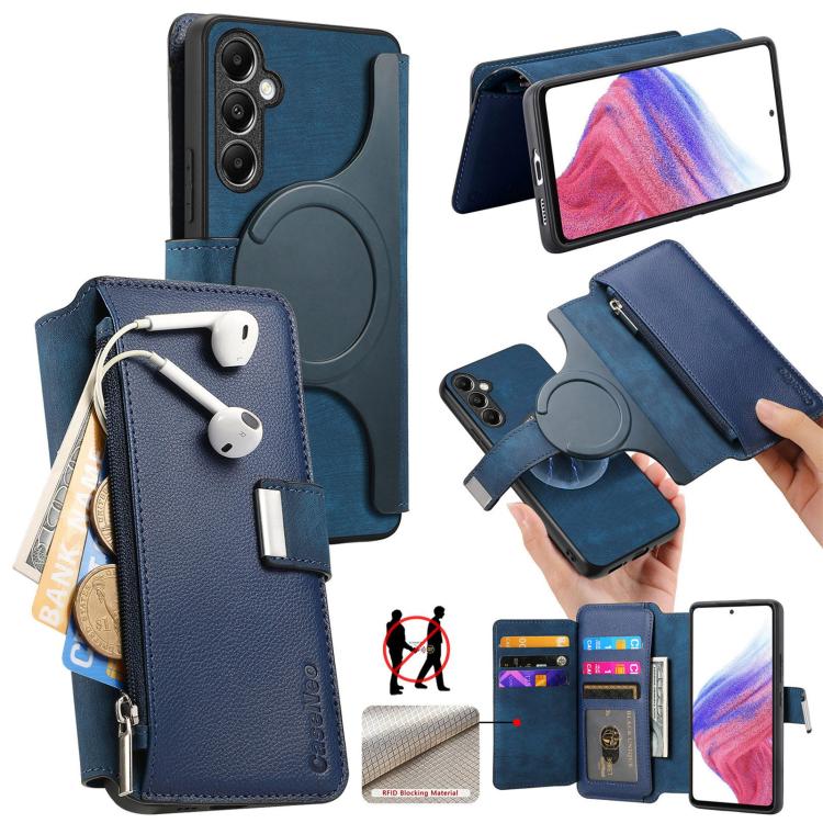 For Samsung Galaxy A14 5G CaseNeo MagSafe RFID Anti-theft Zipper Wallet Retro Leather Phone Case(Blue)