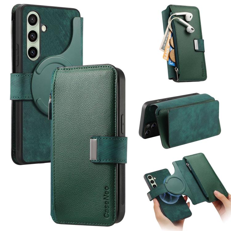 For Samsung Galaxy A17 4G / 5G CaseNeo MagSafe RFID Anti-theft Zipper Wallet Retro Leather Phone Case(Green)