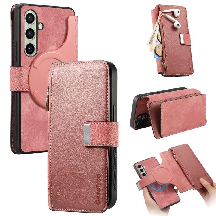 For Samsung Galaxy A17 4G / 5G CaseNeo MagSafe RFID Anti-theft Zipper Wallet Retro Leather Phone Case(Pink)