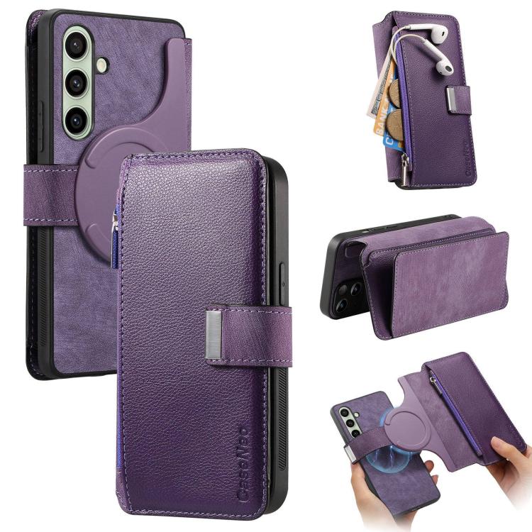 For Samsung Galaxy A17 4G / 5G CaseNeo MagSafe RFID Anti-theft Zipper Wallet Retro Leather Phone Case(Purple)