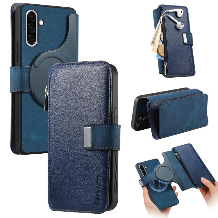 For Samsung Galaxy A36 5G CaseNeo MagSafe RFID Anti-theft Zipper Wallet Retro Leather Phone Case(Blue)