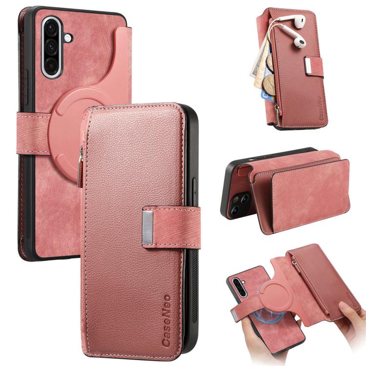 For Samsung Galaxy A36 5G CaseNeo MagSafe RFID Anti-theft Zipper Wallet Retro Leather Phone Case(Pink)