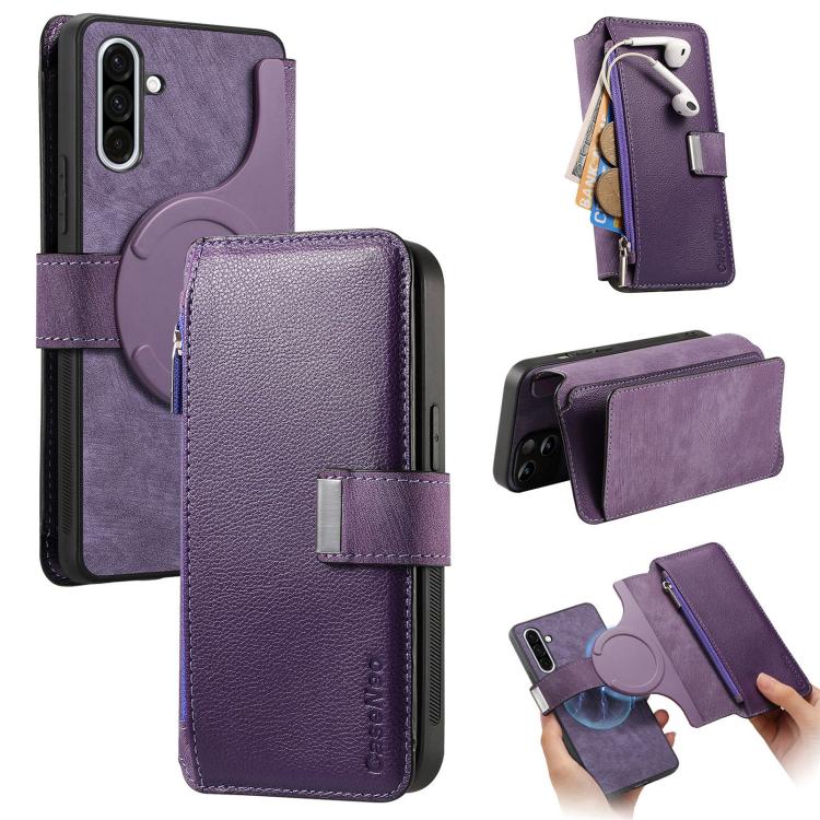 For Samsung Galaxy A36 5G CaseNeo MagSafe RFID Anti-theft Zipper Wallet Retro Leather Phone Case(Purple)