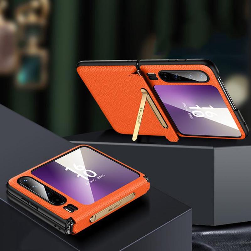 For Huawei Pura X SULADA Lychee Texture Invisible Holder Leather Back Cover Phone Case(Orange)