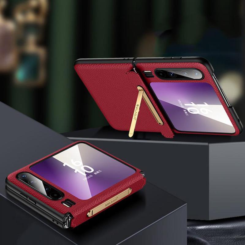 For Huawei Pura X SULADA Lychee Texture Invisible Holder Leather Back Cover Phone Case(Red)