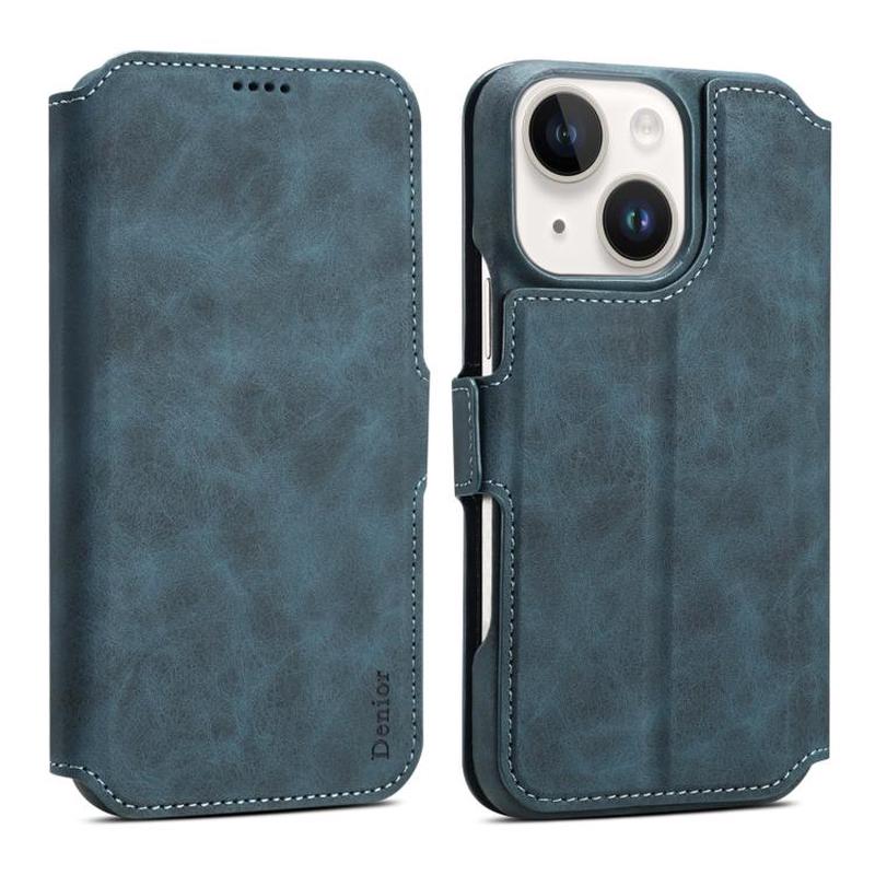 For iPhone 15 Denior B07 MagSafe Detachable Leather Phone Case(Blue)